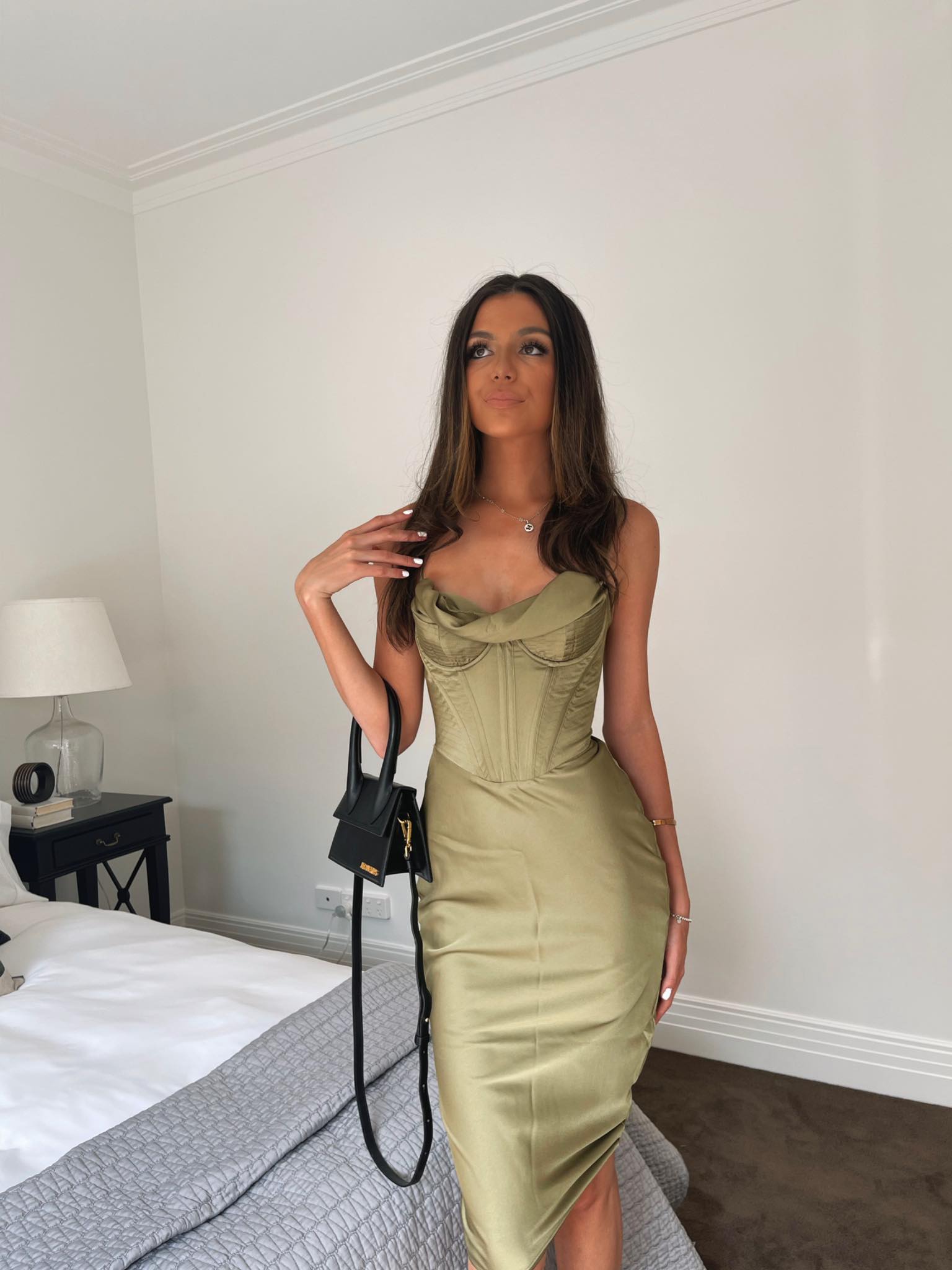 House of CB Myrna Midi Corset Dress in Olive Rent a Dress