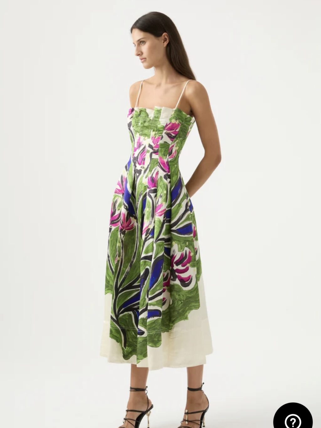 Aje Paradiso Cinched Midi Dress. Green multicolour dress for hire.