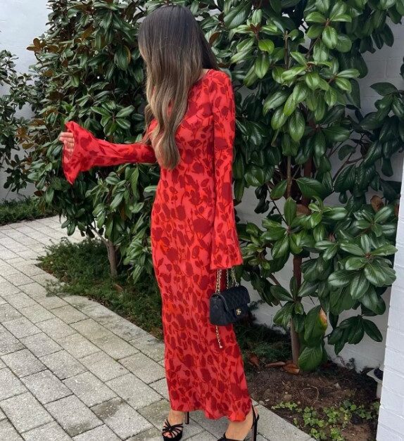 long red summer dress Red Linen Blend Bustier Maxi Dress - All Dresses