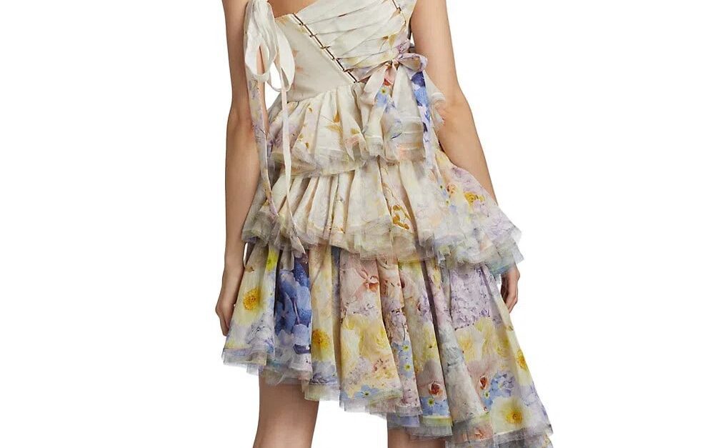 Zimmermann Rhythmic asymmetric mini in citrus garde tiered mini dress   Rent a Dress
