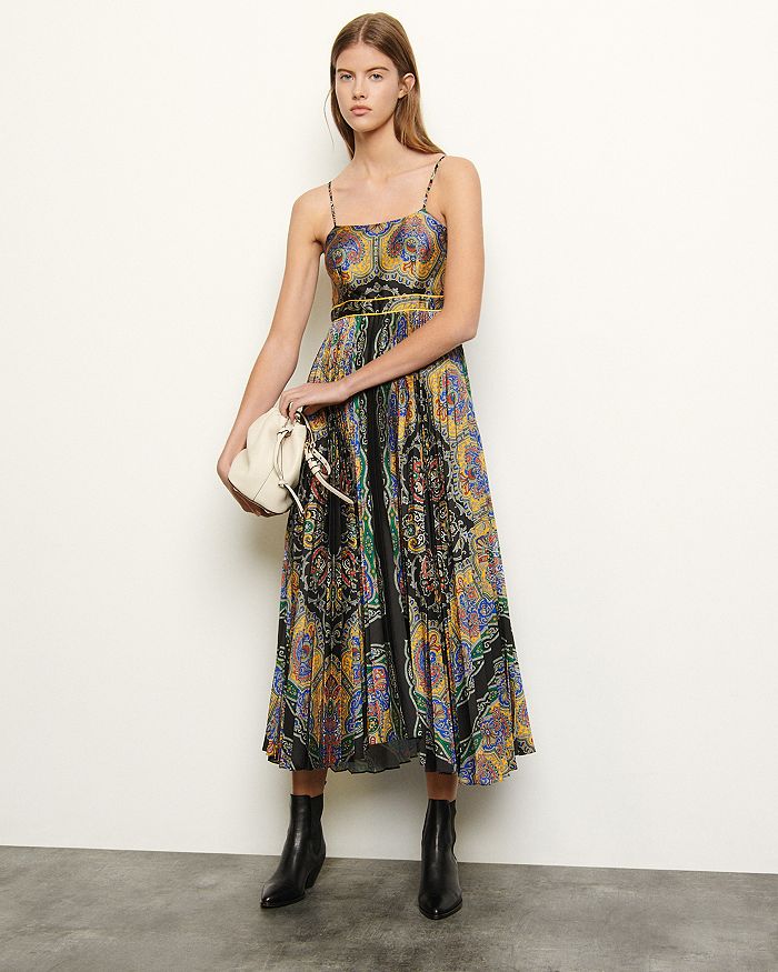 Sandro Paris Pleated printed satin-twill midi dress  Rent a Dress
