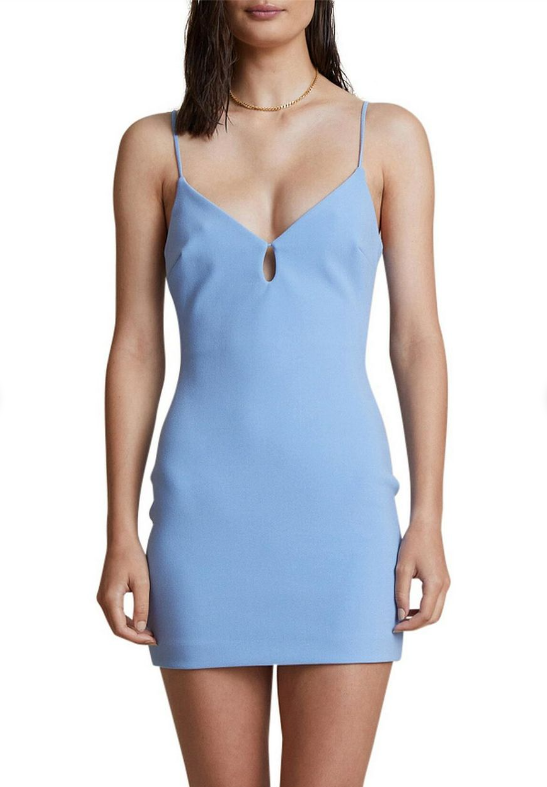 blue dress with yellow accessories JULIA LONG SLEEVE MIDI BLUE DRESS