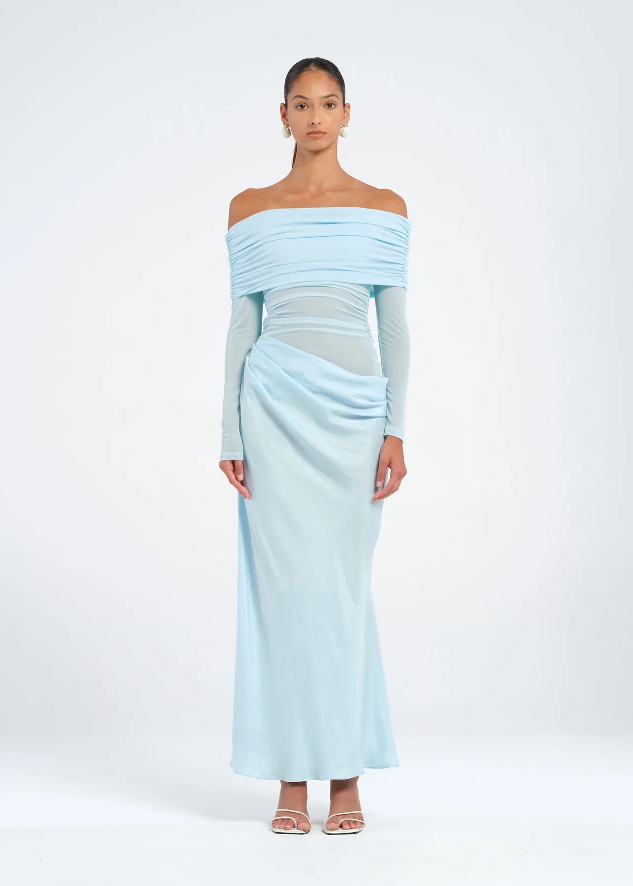 Benni Yasmin Off Shoulder Maxi Dress baby blue size 10  Rent a Dress